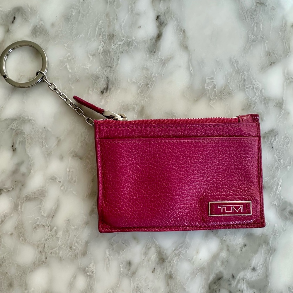 Tumi Pink Leather Card Holder Keychain